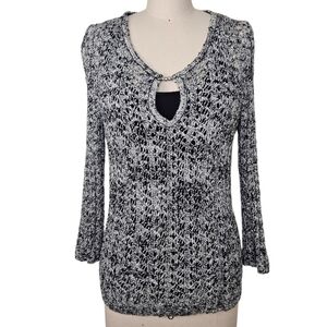St. John Sport Black & White Open-Weave Knit Sweater Size Small